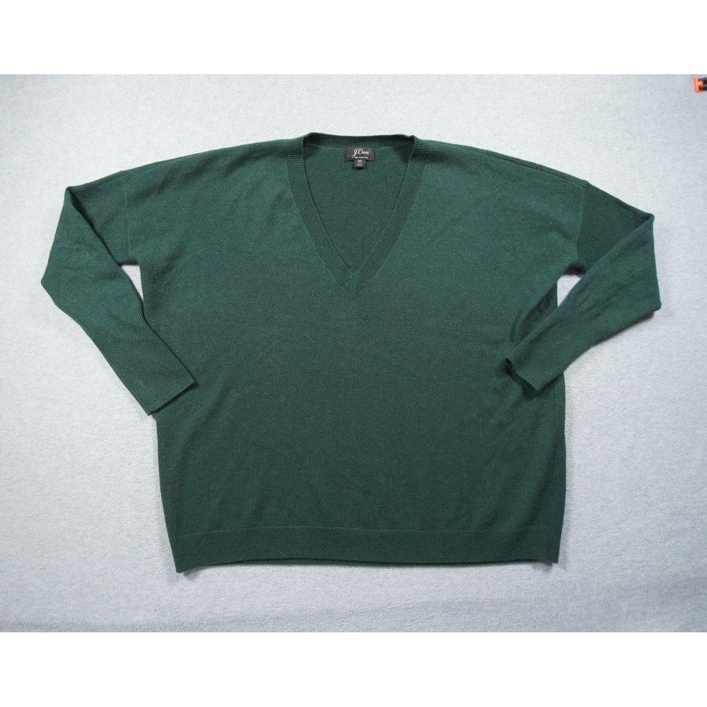 J.Crew Sweater Womens Green XS Green Vneck Cashmere Knit Oversized Boyfriend